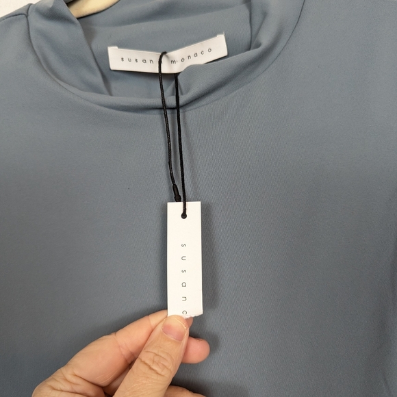 NWT Susana Monaco Grey Blue Jersey Ruffle Mock Neck Top - Picture 8 of 8
